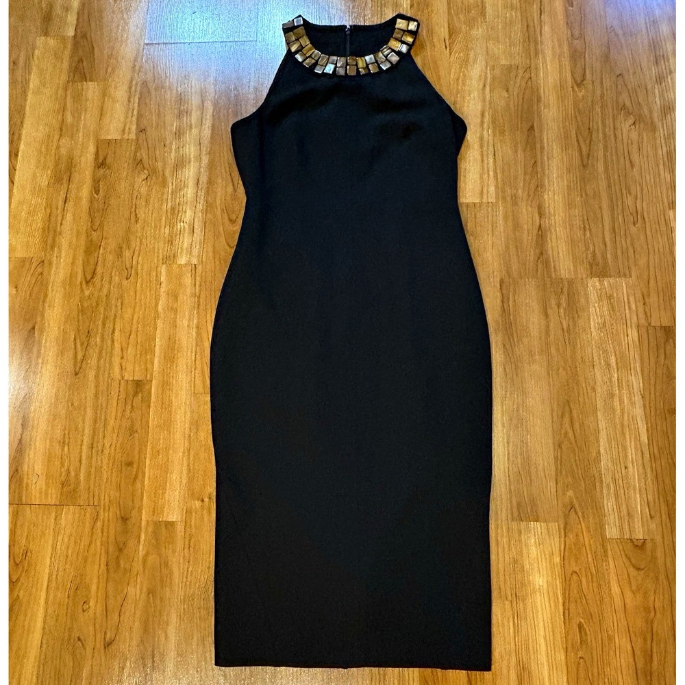 NWT Anne Klein Masai Women's Black Sheath Dress Size 4 Halter Sleeveless Beaded